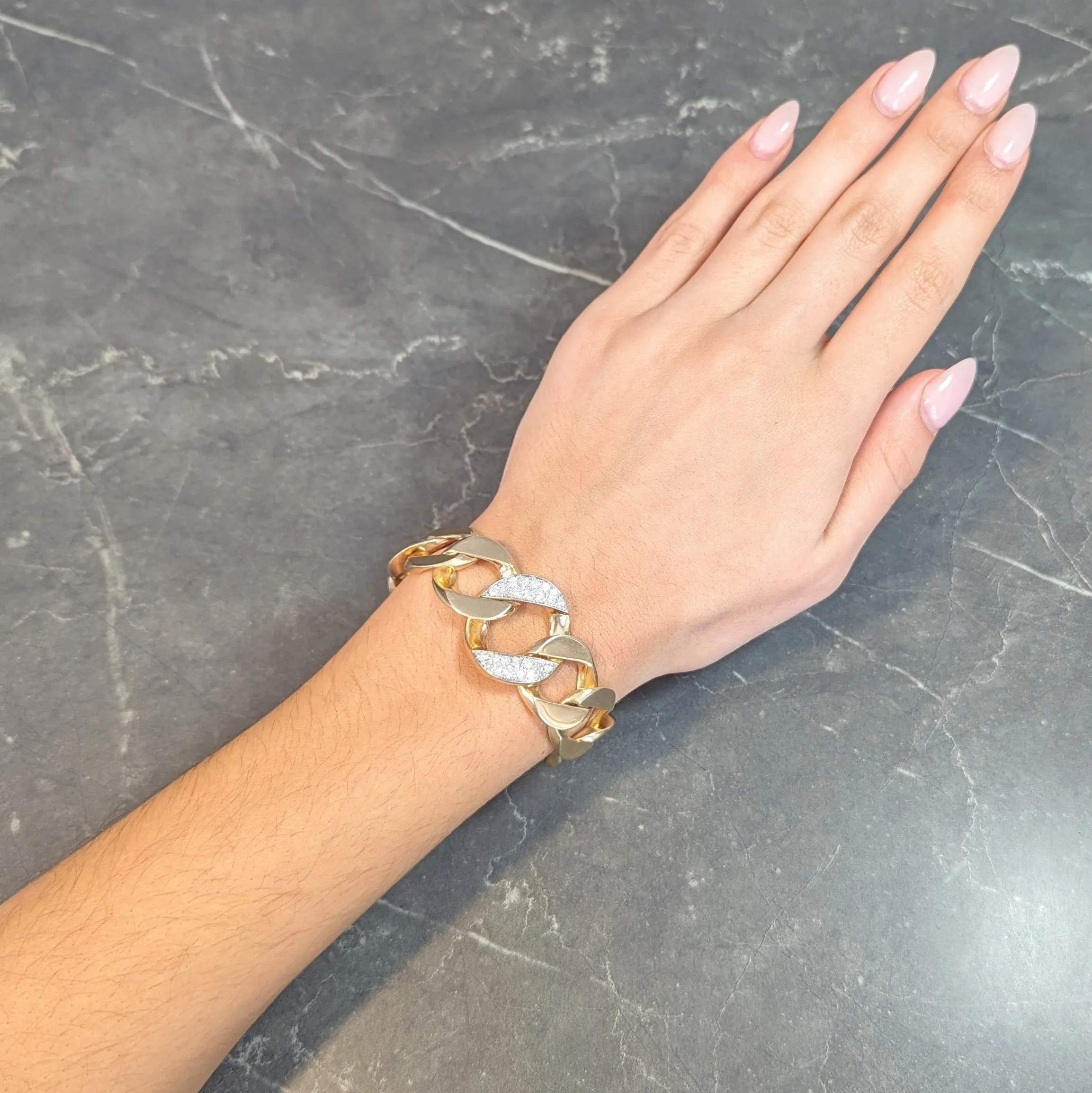 Cartier 1960's Diamond Platinum 14 Karat Yellow Gold Vintage Curb Link Bracelet