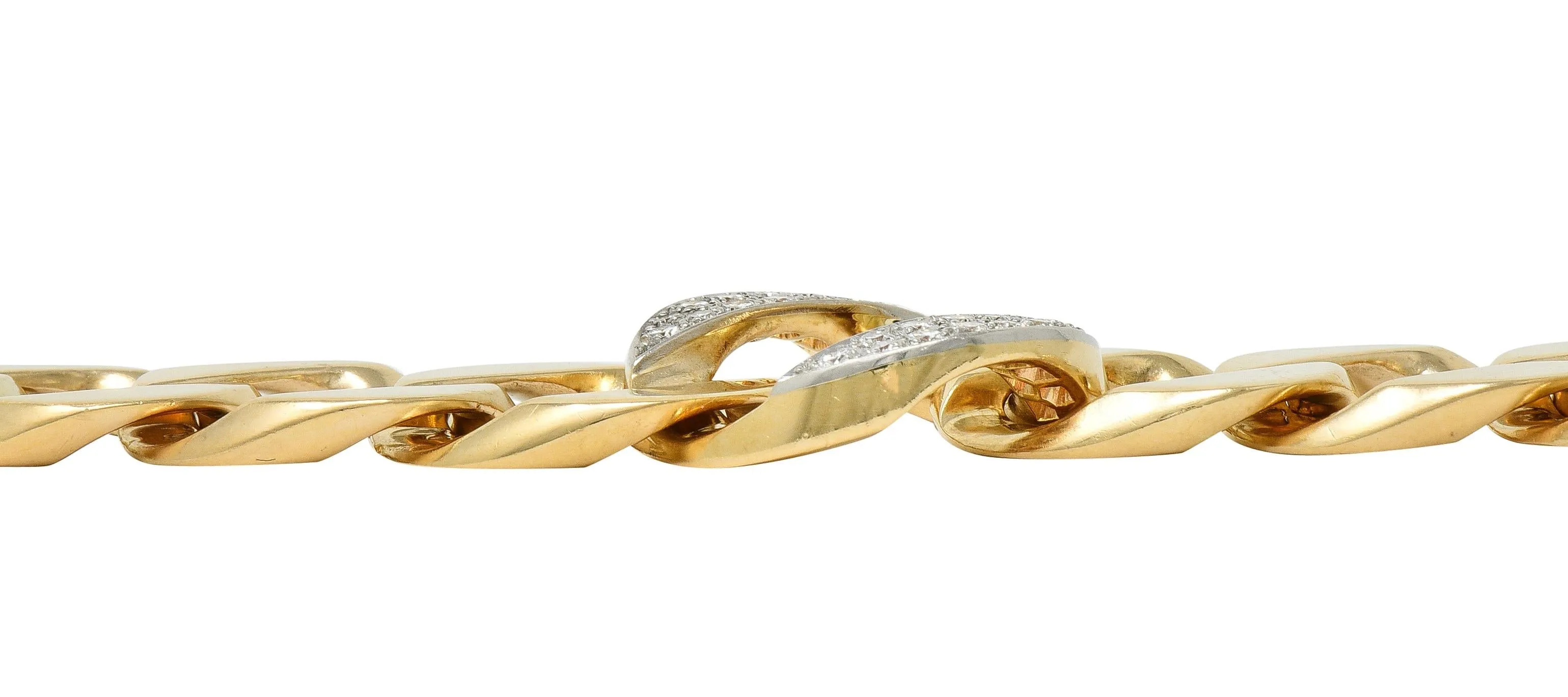 Cartier 1960's Diamond Platinum 14 Karat Yellow Gold Vintage Curb Link Bracelet