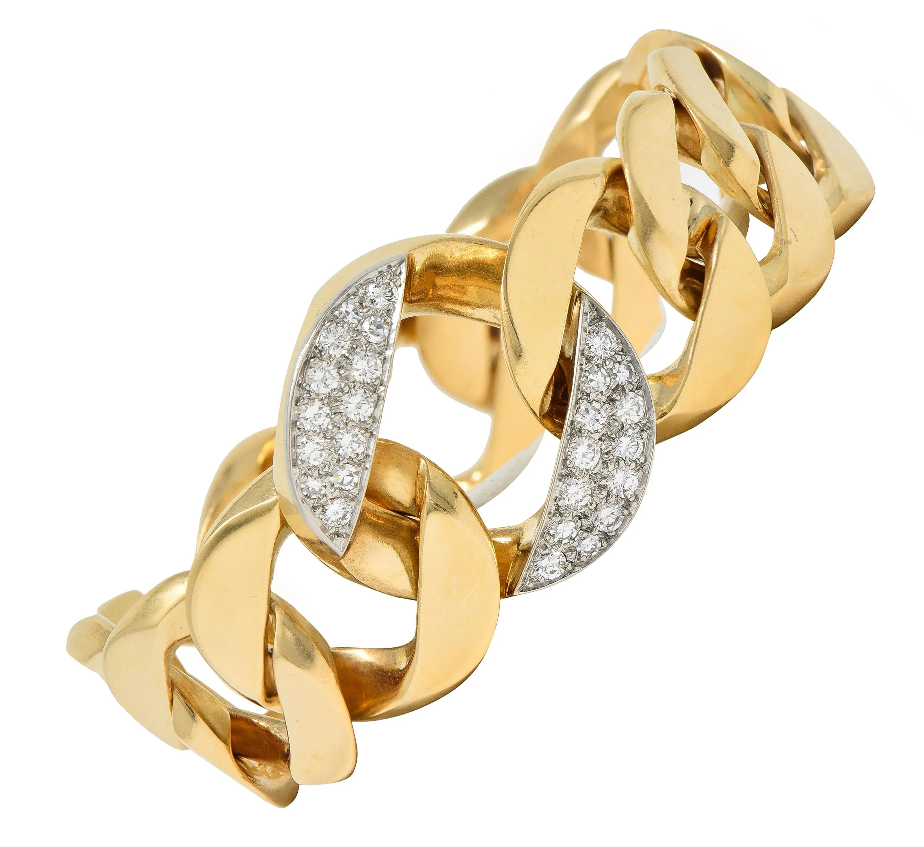 Cartier 1960's Diamond Platinum 14 Karat Yellow Gold Vintage Curb Link Bracelet