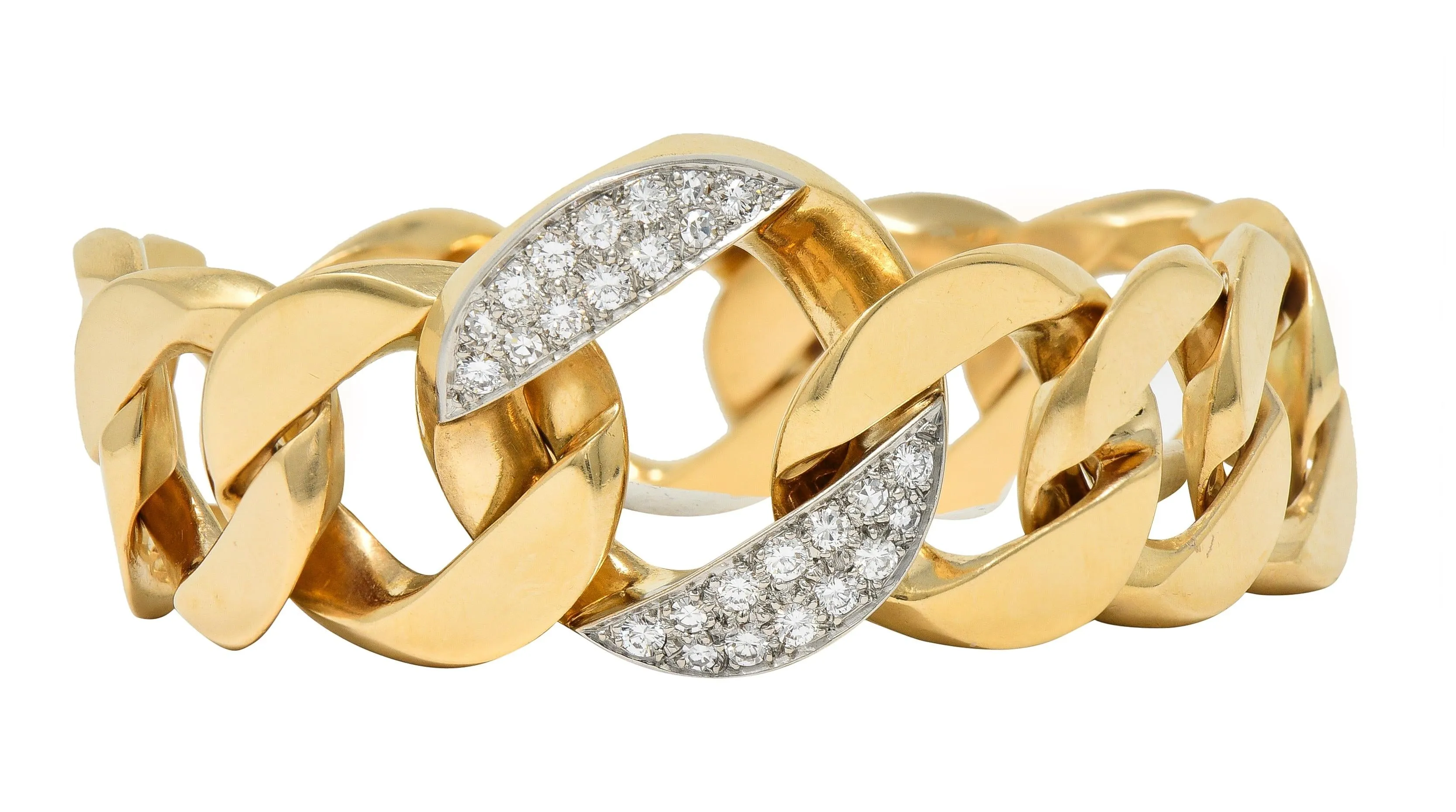 Cartier 1960's Diamond Platinum 14 Karat Yellow Gold Vintage Curb Link Bracelet