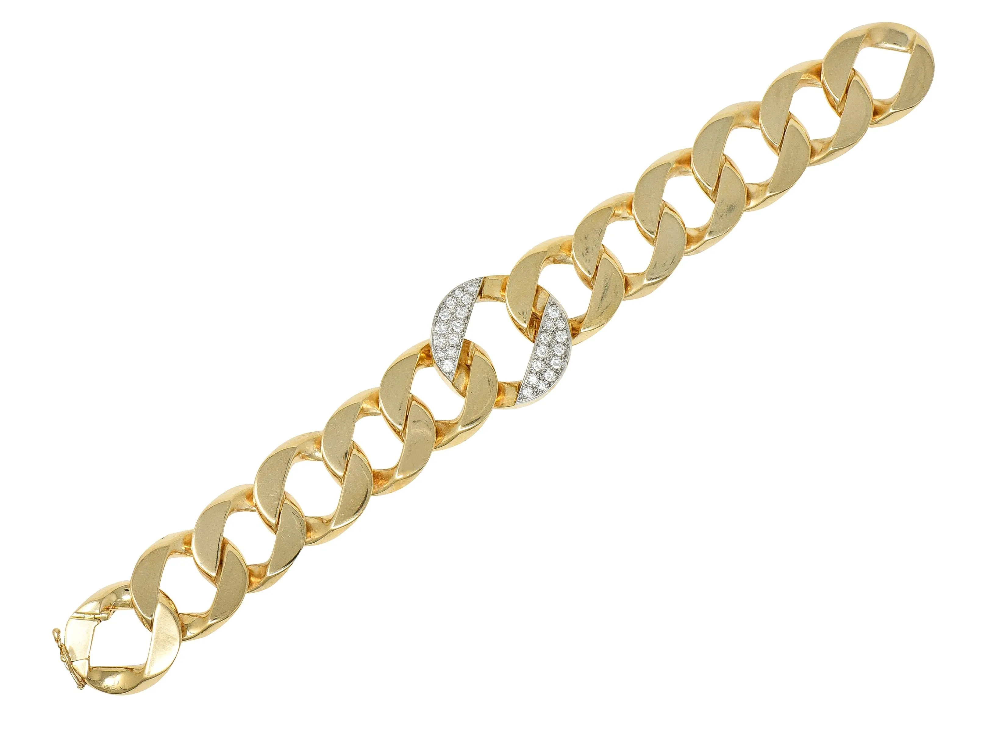 Cartier 1960's Diamond Platinum 14 Karat Yellow Gold Vintage Curb Link Bracelet