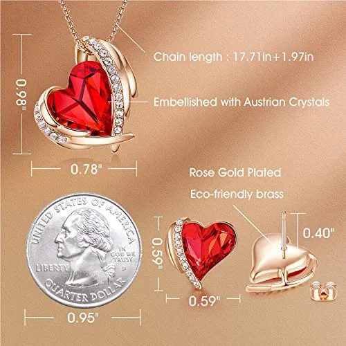 CDE Rose Gold Plated Jewelry Set Heart Necklaces and Earrings Gifts for Women
