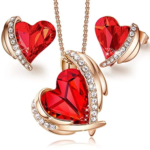 CDE Rose Gold Plated Jewelry Set Heart Necklaces and Earrings Gifts for Women