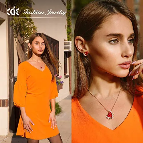CDE Rose Gold Plated Jewelry Set Heart Necklaces and Earrings Gifts for Women