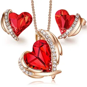 CDE Rose Gold Plated Jewelry Set Heart Necklaces and Earrings Gifts for Women