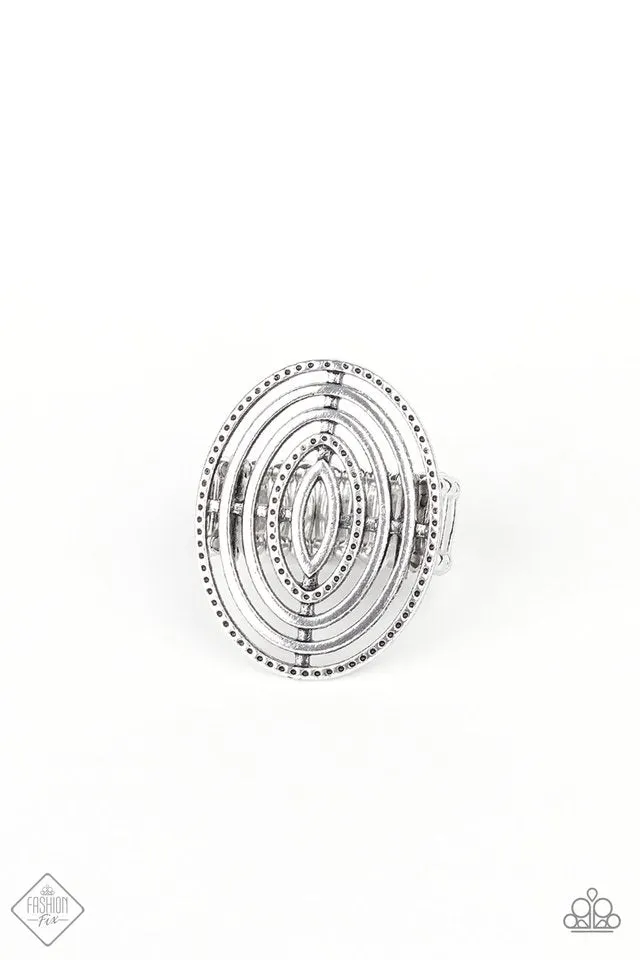 Center Target - Silver - Oversized Oval Paparazzi Ring - February 2020 Sunset Sightings