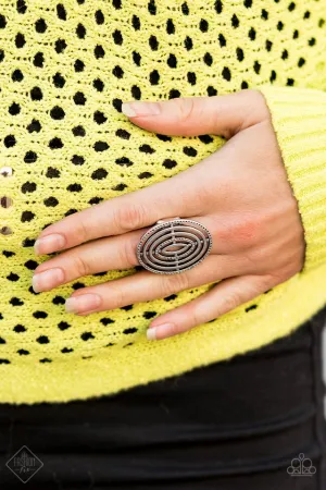 Center Target - Silver - Oversized Oval Paparazzi Ring - February 2020 Sunset Sightings