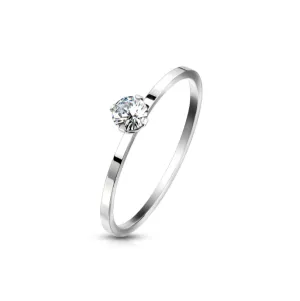 Children's and Teens' Rings:  Surgical Steel Solitaire Clear CZ Rings Size 6