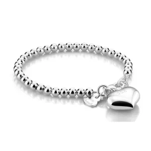 Children's Bracelets:  Sterling Silver Premium, Hallmarked, Heart Charm Ball Bracelets 14cm  1cm, with Gift Box