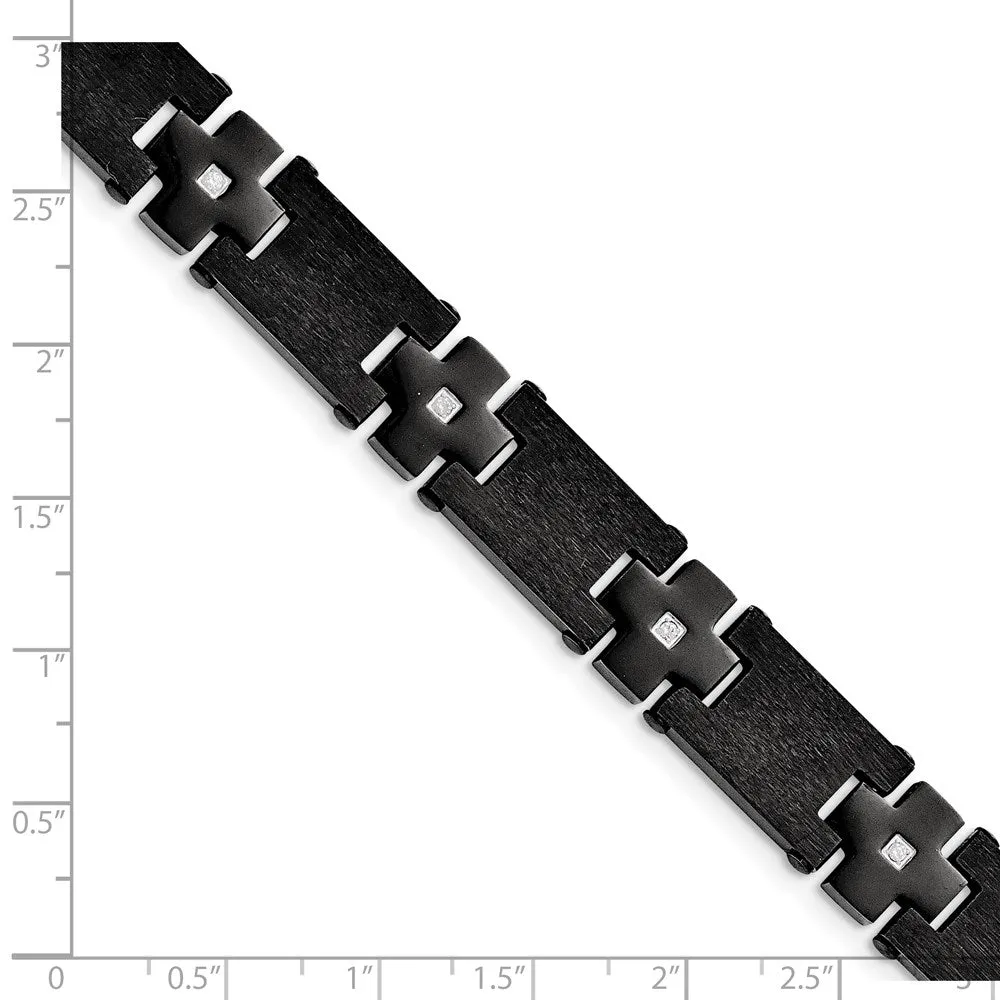 Chisel Stainless Steel Brushed and Polished Black IP-plated with CZ 8.25 inch Link Bracelet