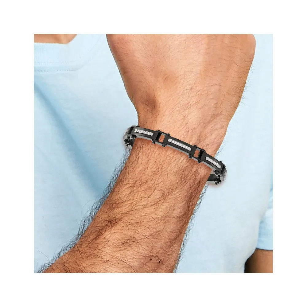 Chisel Stainless Steel Polished Black IP-plated with CZ 8.25 inch Bracelet with .5 inch Extension
