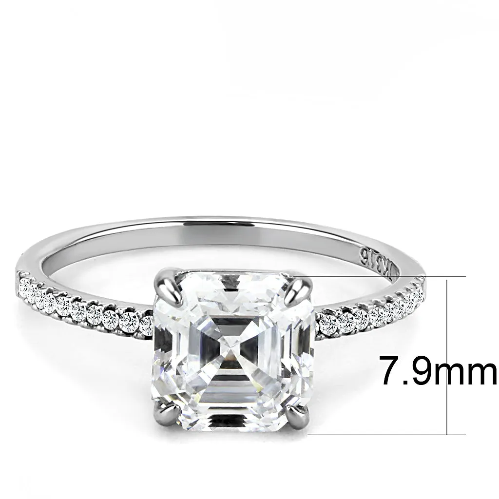 CJ008 Wholesale Women's Stainless Steel Square Cut Cubic Zirconia Clear Solitaire Engagement Ring