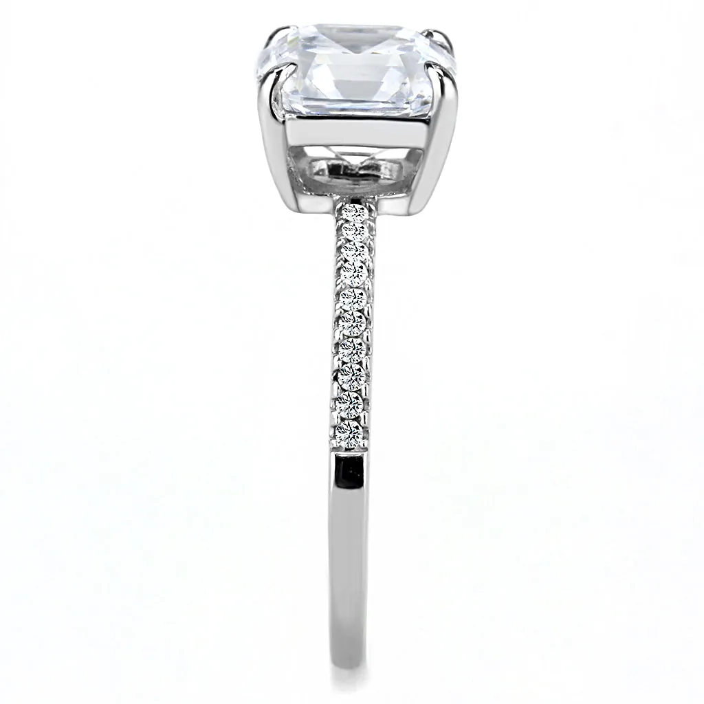 CJ008 Wholesale Women's Stainless Steel Square Cut Cubic Zirconia Clear Solitaire Engagement Ring