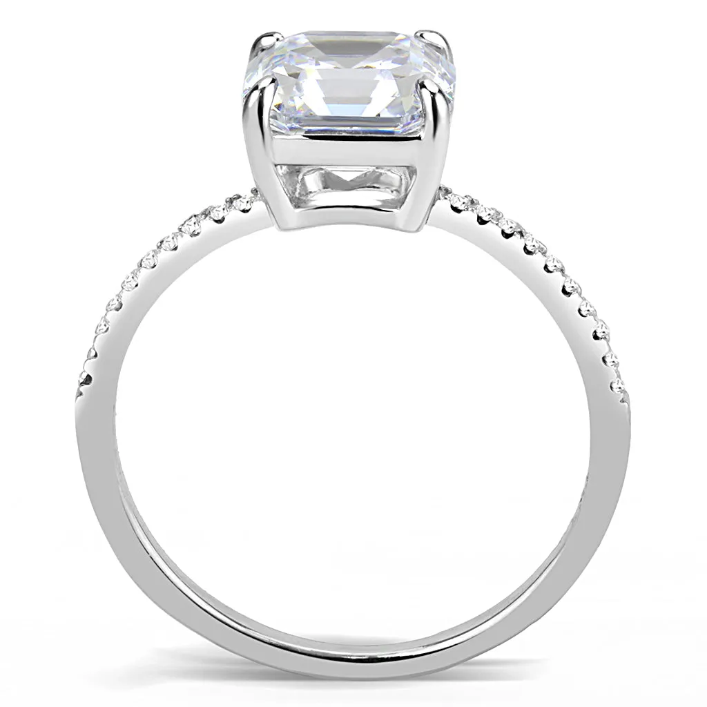 CJ008 Wholesale Women's Stainless Steel Square Cut Cubic Zirconia Clear Solitaire Engagement Ring