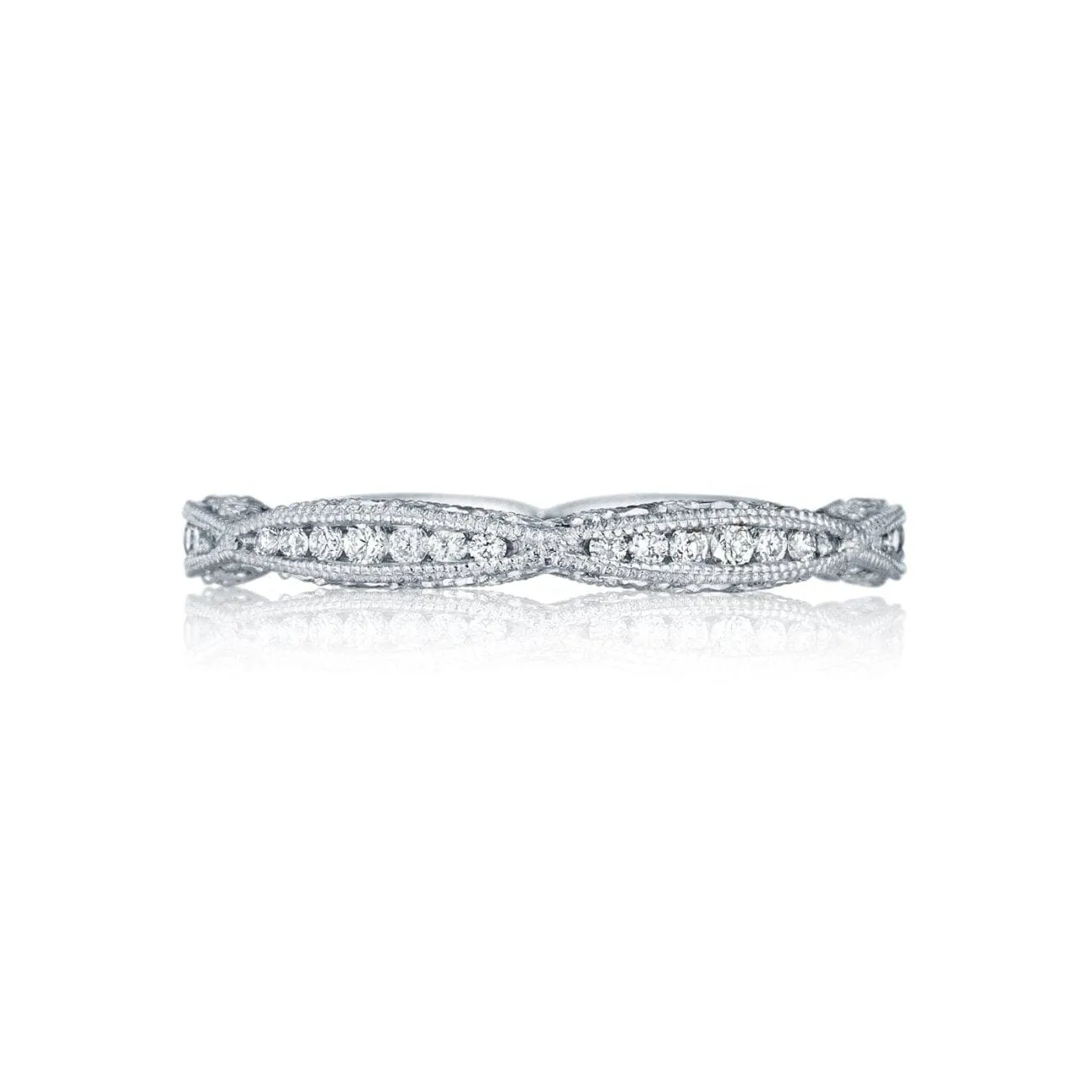 Classic Crescent Platinum Twist with Diamond Accent Wedding Band Ring