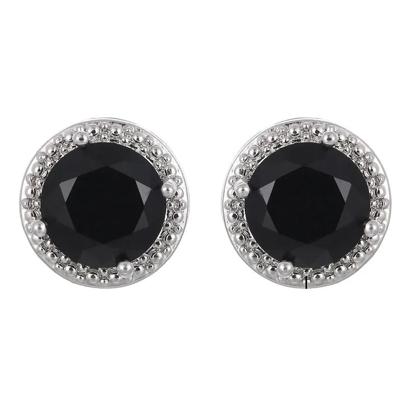 Classic Green Emerald Stud Earrings Round For Women Jewelry