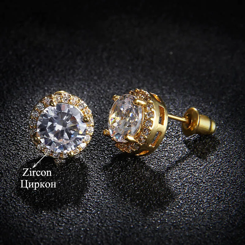Classic Green Emerald Stud Earrings Round For Women Jewelry
