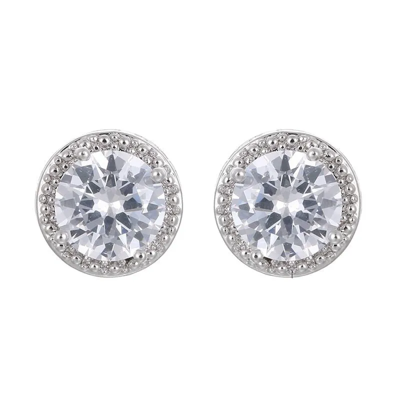 Classic Green Emerald Stud Earrings Round For Women Jewelry