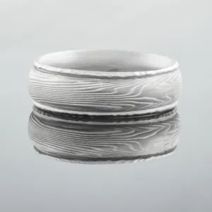 Classic Mokume Gane Band or Wedding Ring in Twist Pattern and Ash Palette with added hammered rails