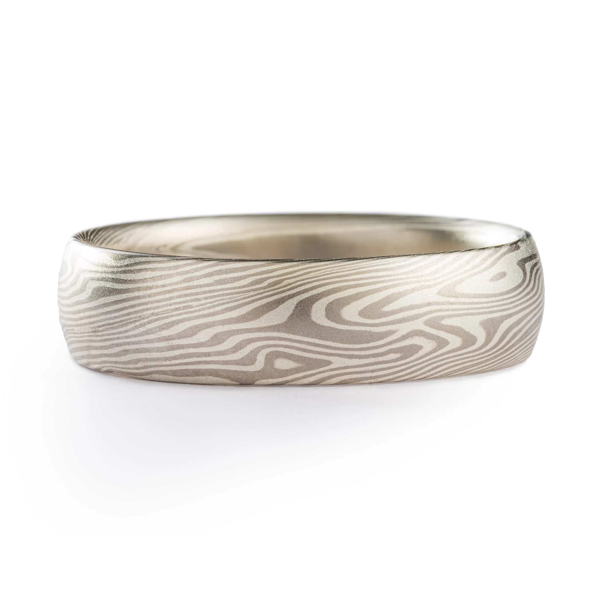 Classic Mokume Gane Ring or Wedding Band in Twist Pattern and Ash Palette