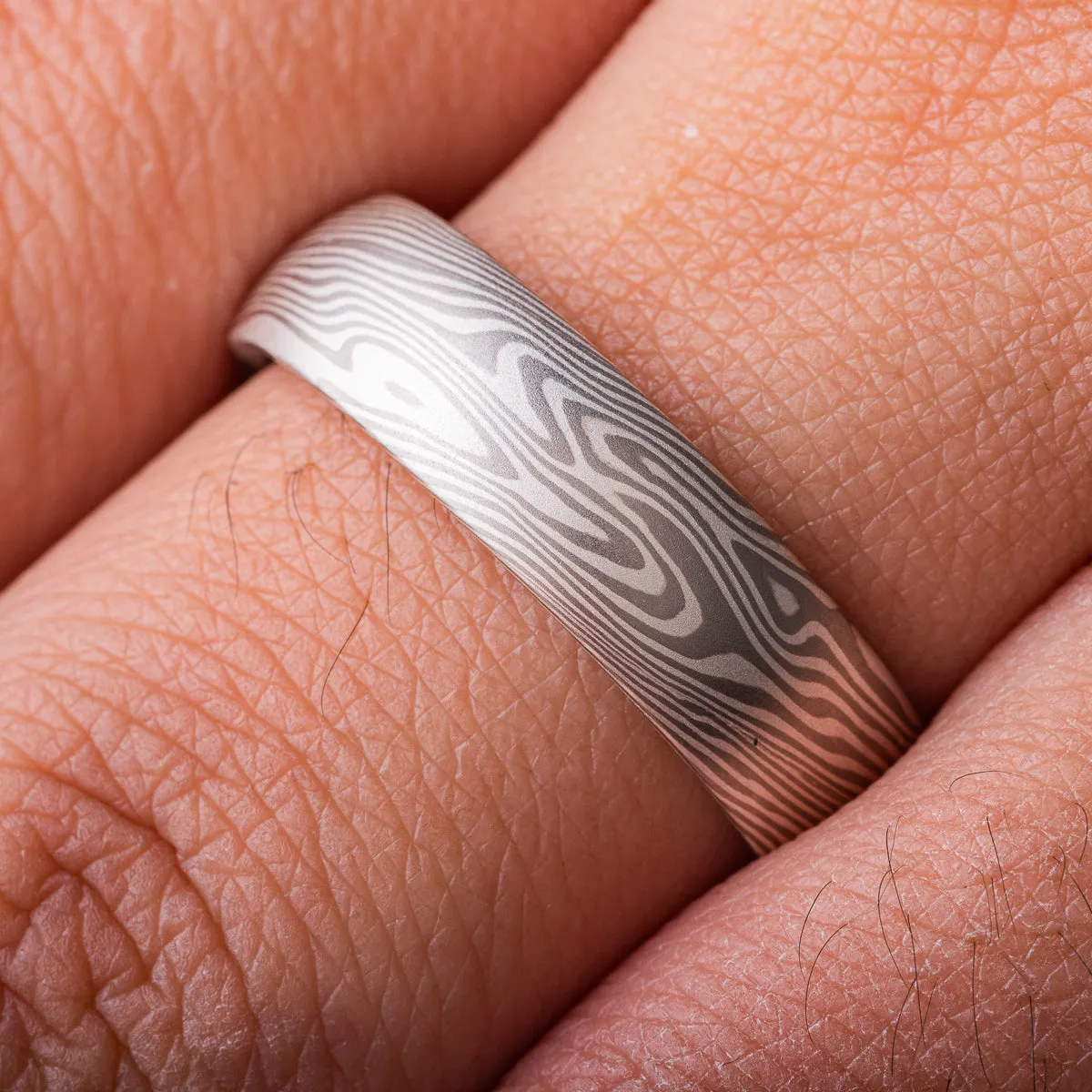 Classic Mokume Gane Ring or Wedding Band in Twist Pattern and Ash Palette