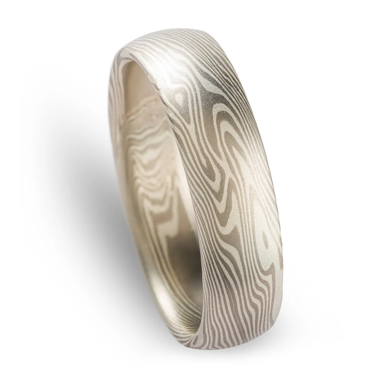 Classic Mokume Gane Ring or Wedding Band in Twist Pattern and Ash Palette