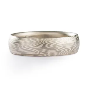 Classic Mokume Gane Ring or Wedding Band in Twist Pattern and Ash Palette