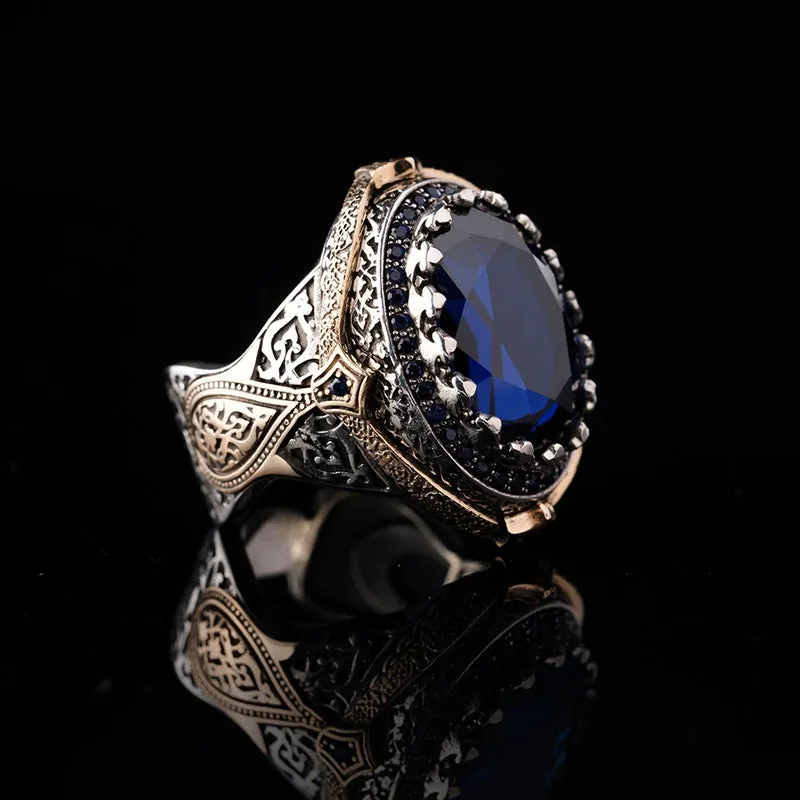 Classic Retro Silver Men Ring Vintage Carved Hollow Pattern Sicilian Style Ring
