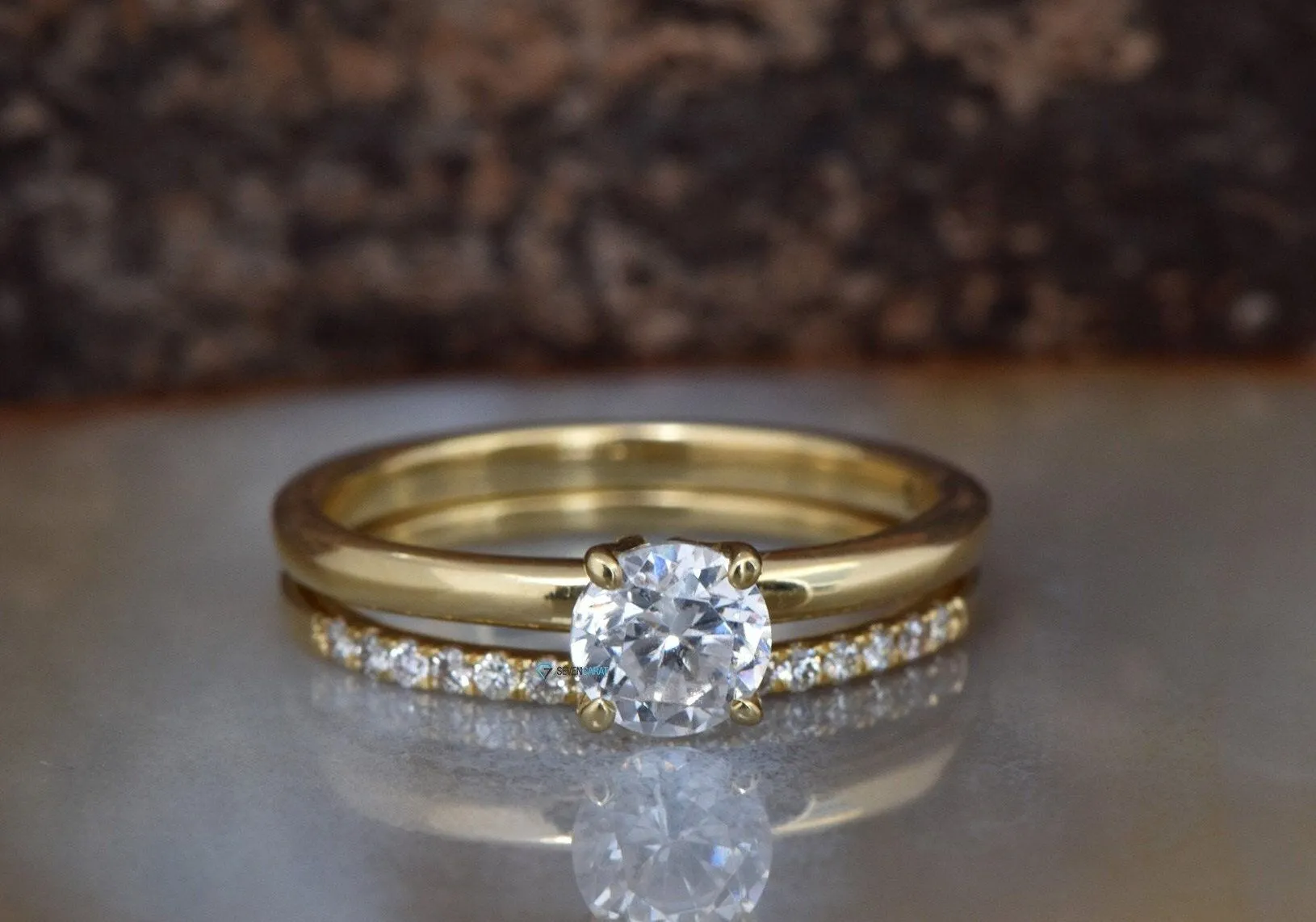Classic wedding  set-Bridal set rings yellow gold-Solitaire wedding ring set-Promise ring