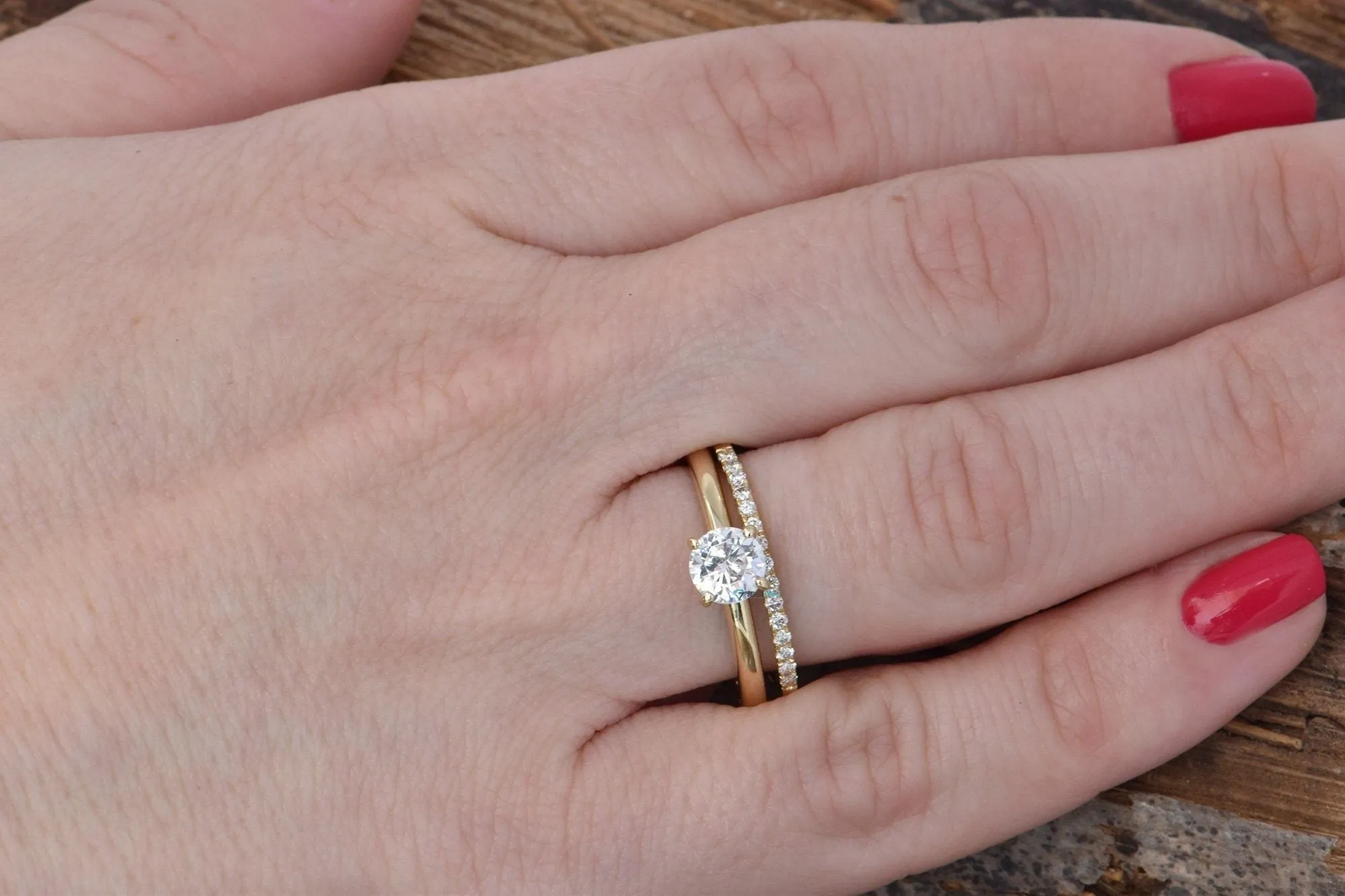 Classic wedding  set-Bridal set rings yellow gold-Solitaire wedding ring set-Promise ring