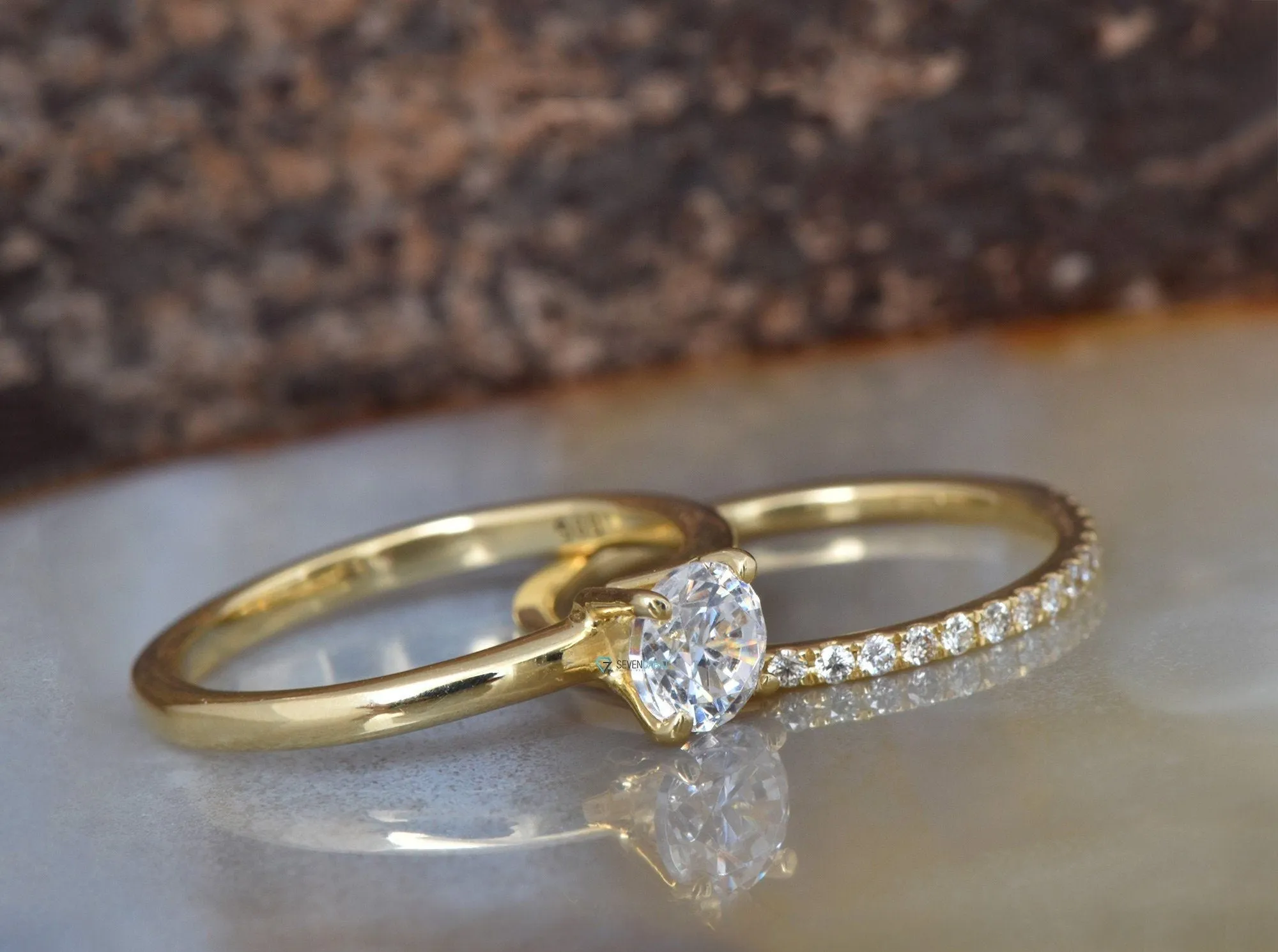 Classic wedding  set-Bridal set rings yellow gold-Solitaire wedding ring set-Promise ring