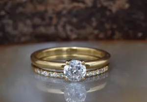 Classic wedding  set-Bridal set rings yellow gold-Solitaire wedding ring set-Promise ring