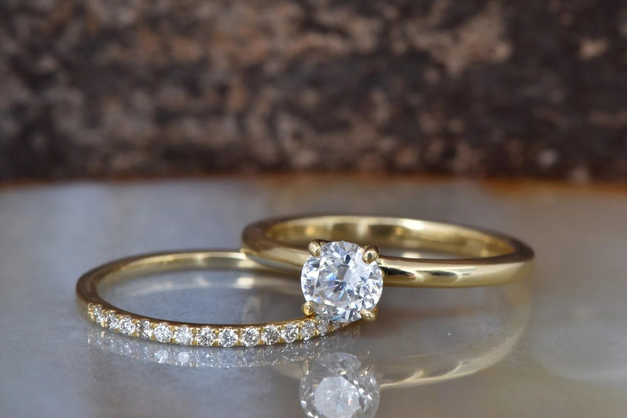 Classic wedding  set-Bridal set rings yellow gold-Solitaire wedding ring set-Promise ring