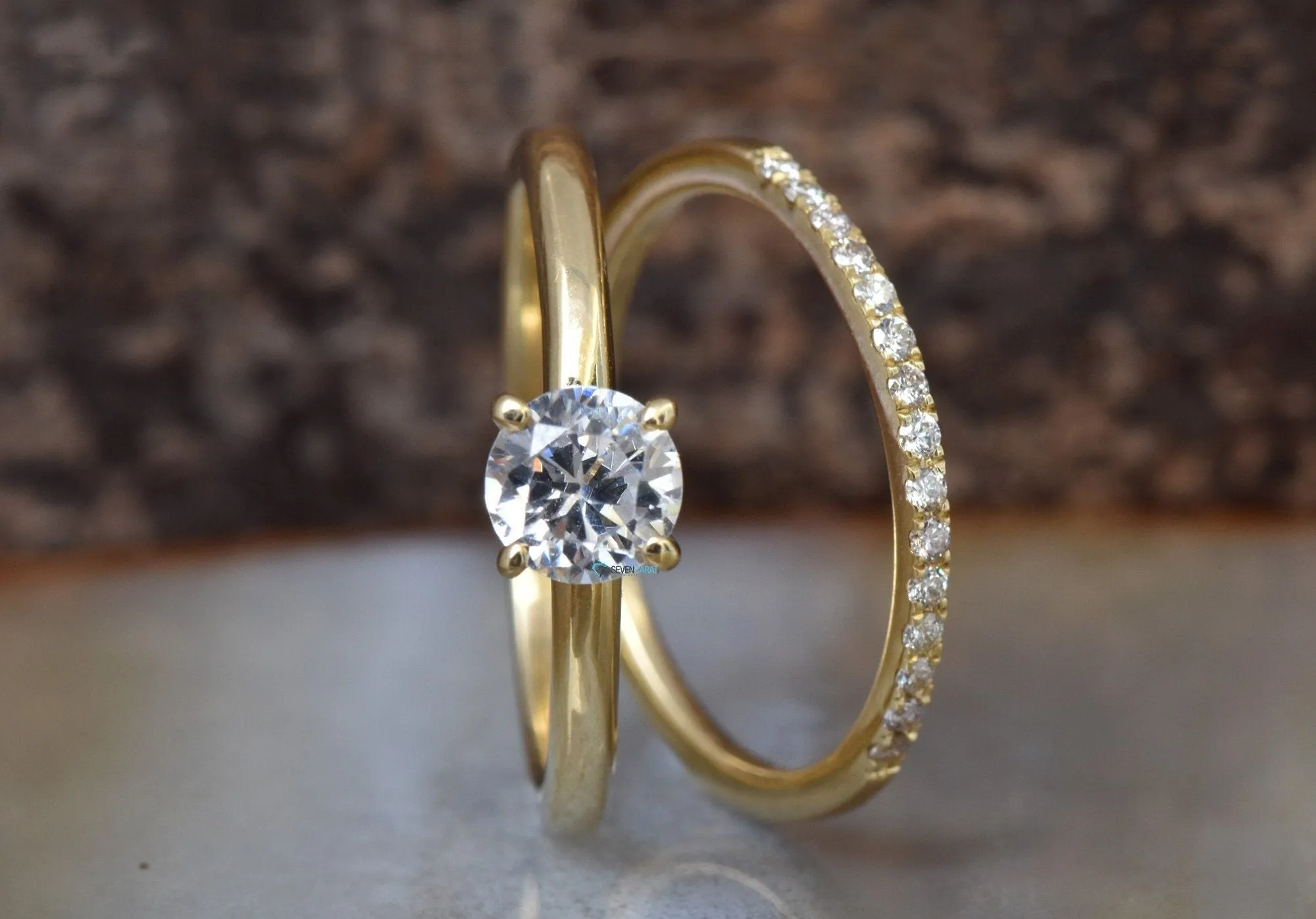 Classic wedding  set-Bridal set rings yellow gold-Solitaire wedding ring set-Promise ring