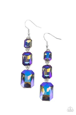 Cosmic Red Carpet - Blue - UV Emerald Cut Gem Paparazzi Fishhook Earrings