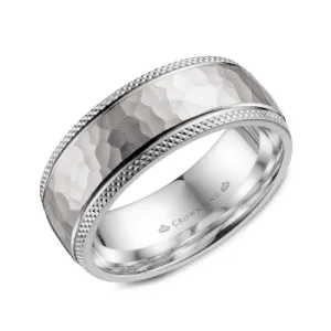 CrownRing (10K, 14K) Gold (8mm) Hammered Centre and Polished Side Cut Edge Band