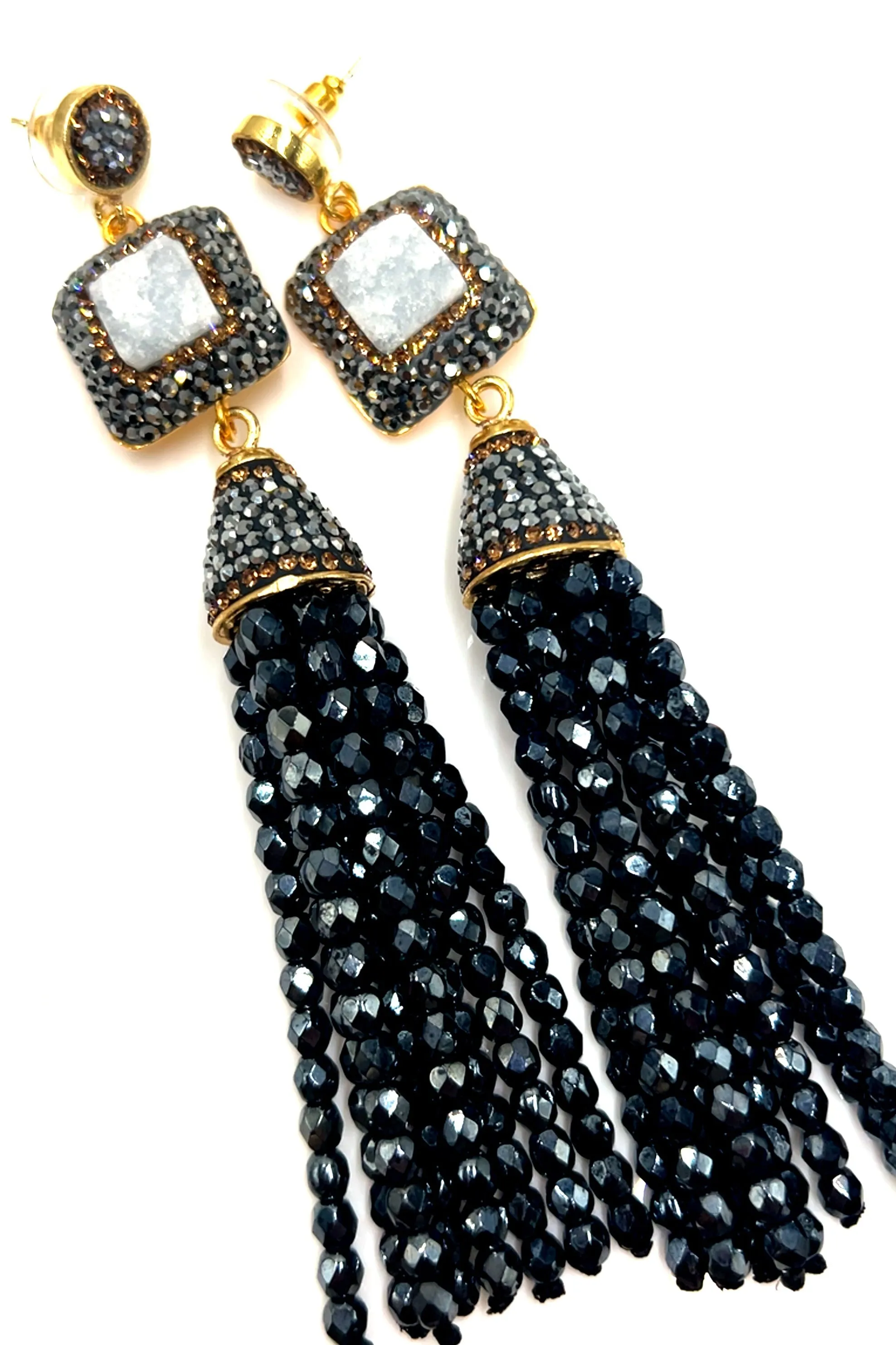 Crystal Tassel Gemstone Earrings