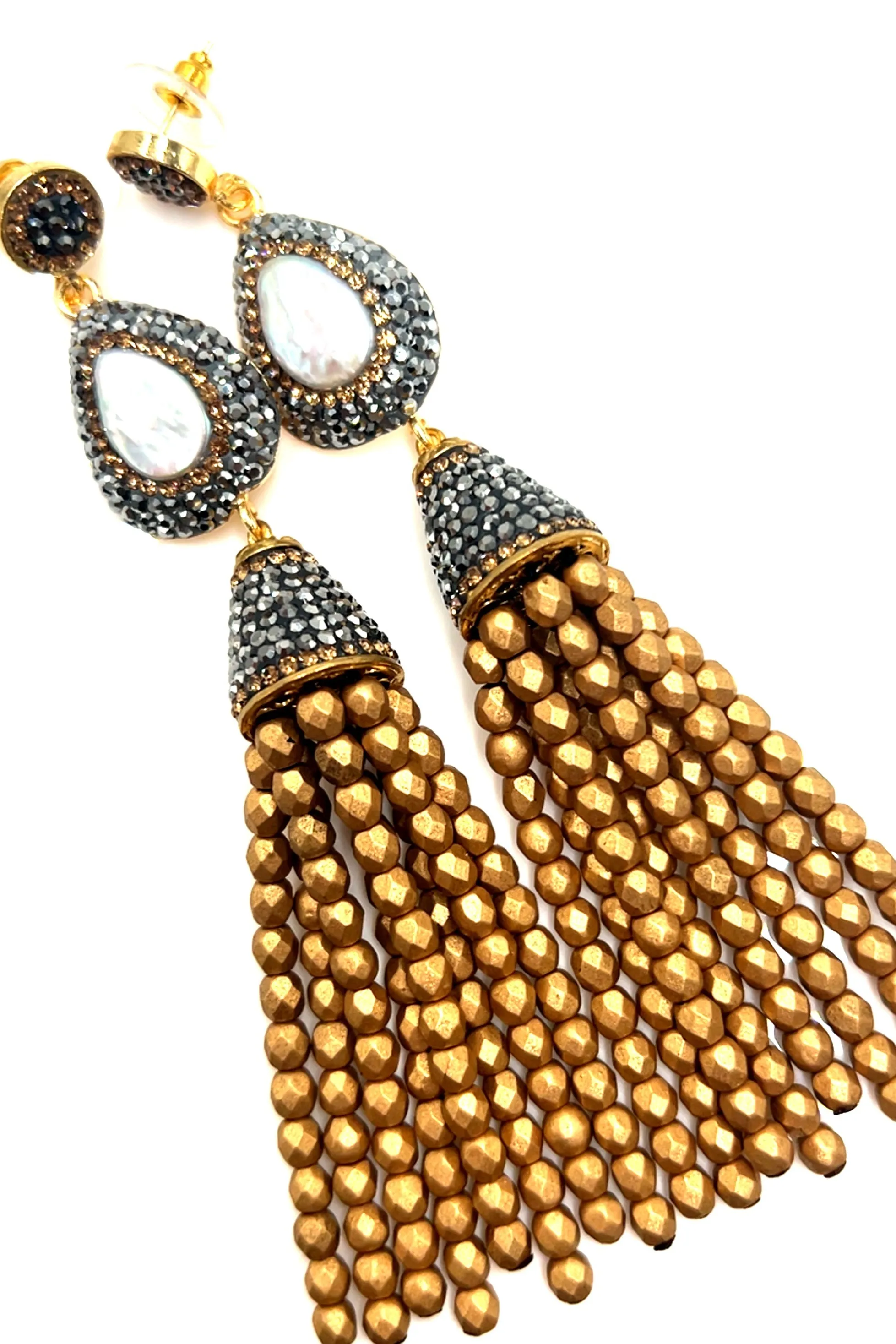 Crystal Tassel Gemstone Earrings