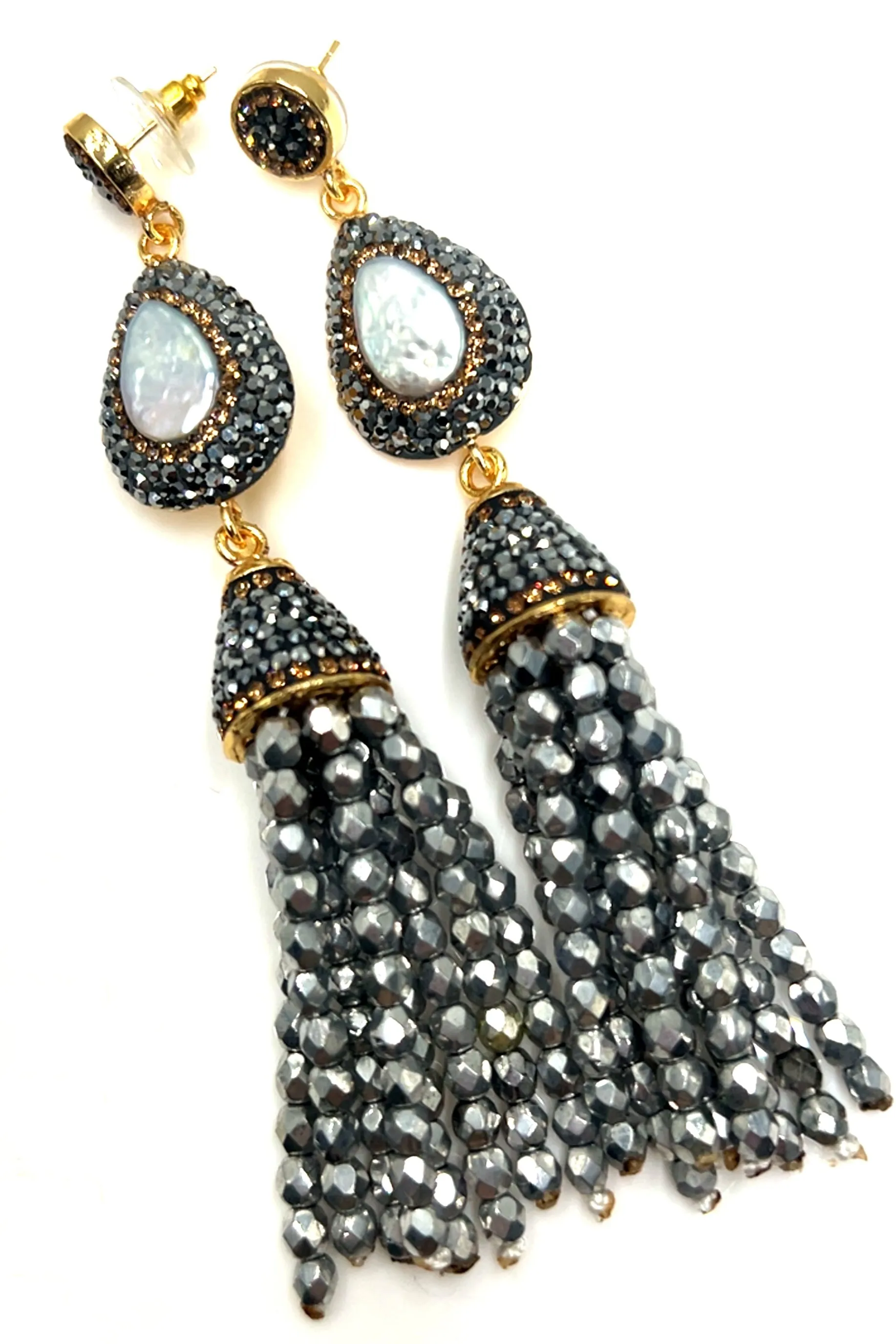 Crystal Tassel Gemstone Earrings