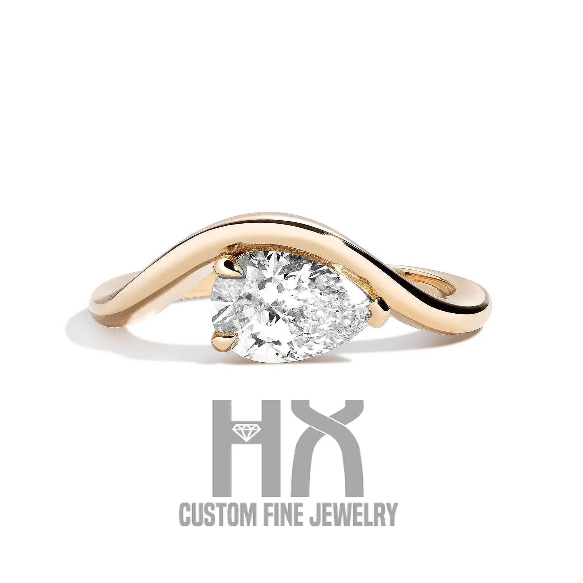 Curve Band Pear-Cut Lab Diamond Engagement Ring