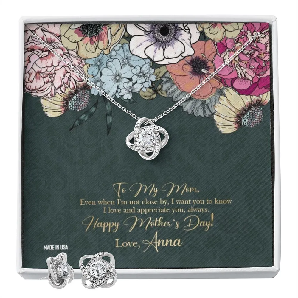 Custom Happy Mothers Day 03 14k White Gold Interlocking Heart Pendant Necklace Jewelry Gifts For Mom Wife Grandma Auntie