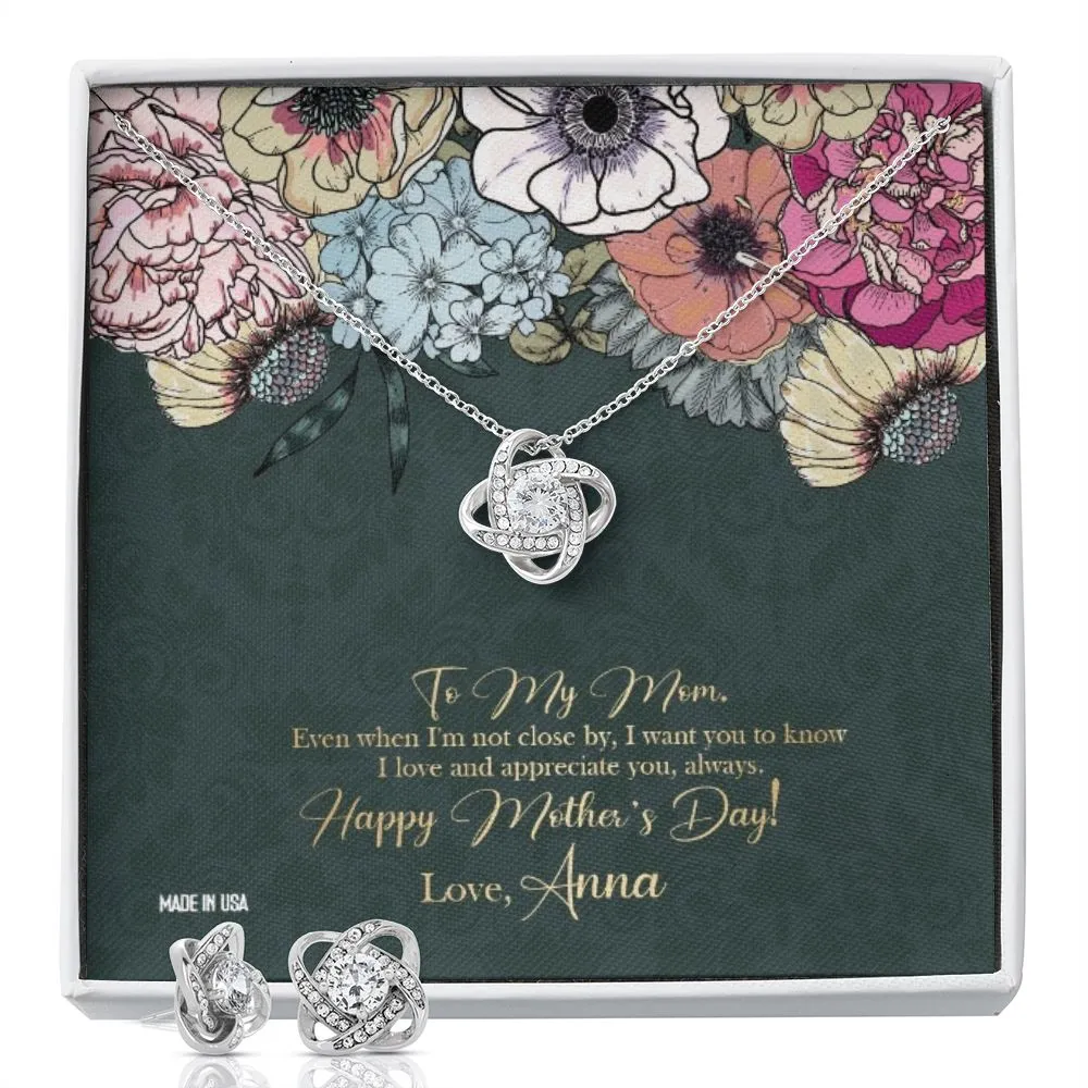 Custom Happy Mothers Day 03 14k White Gold Interlocking Heart Pendant Necklace Jewelry Gifts For Mom Wife Grandma Auntie