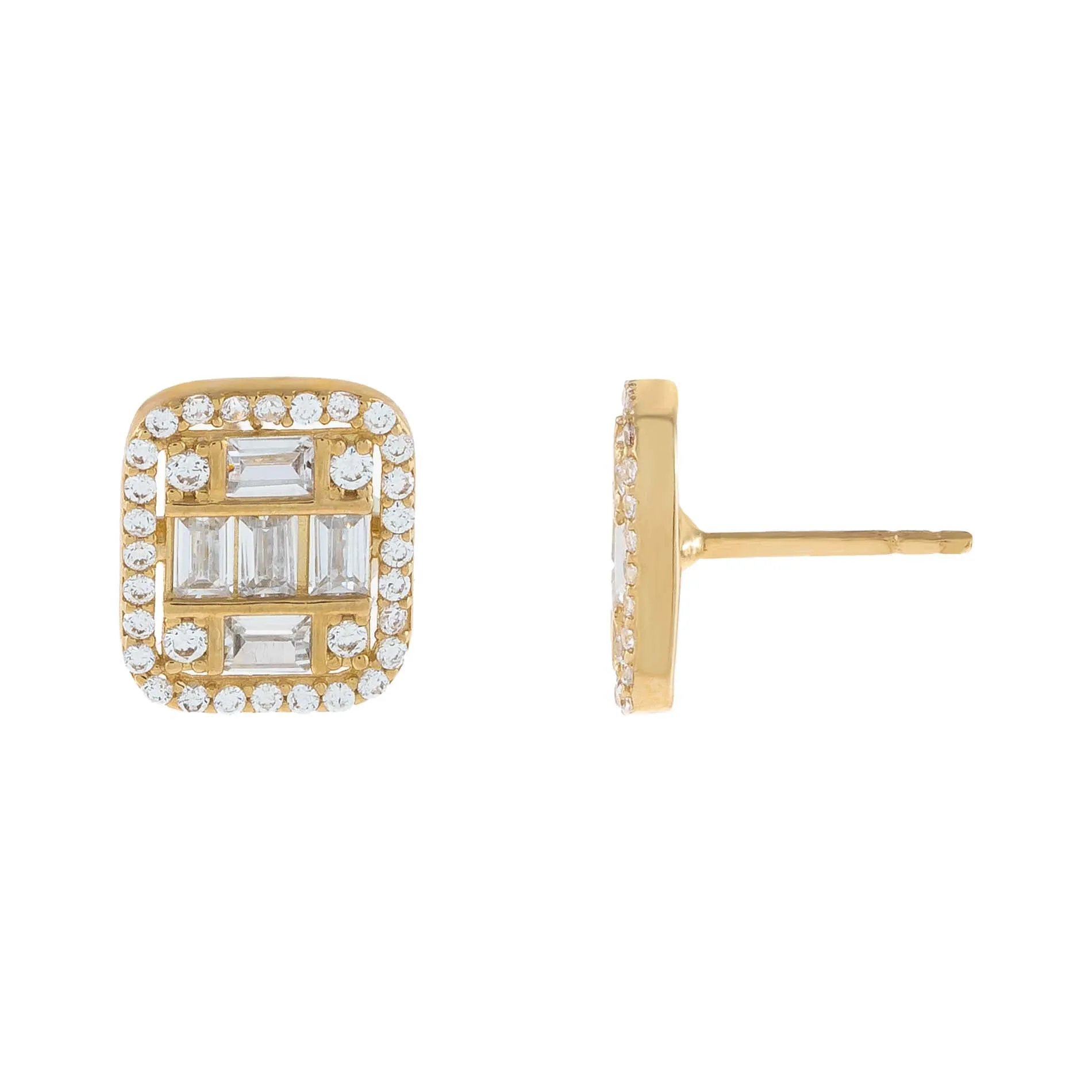 CZ Illusion Emerald Stud Earring 14K