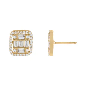 CZ Illusion Emerald Stud Earring 14K