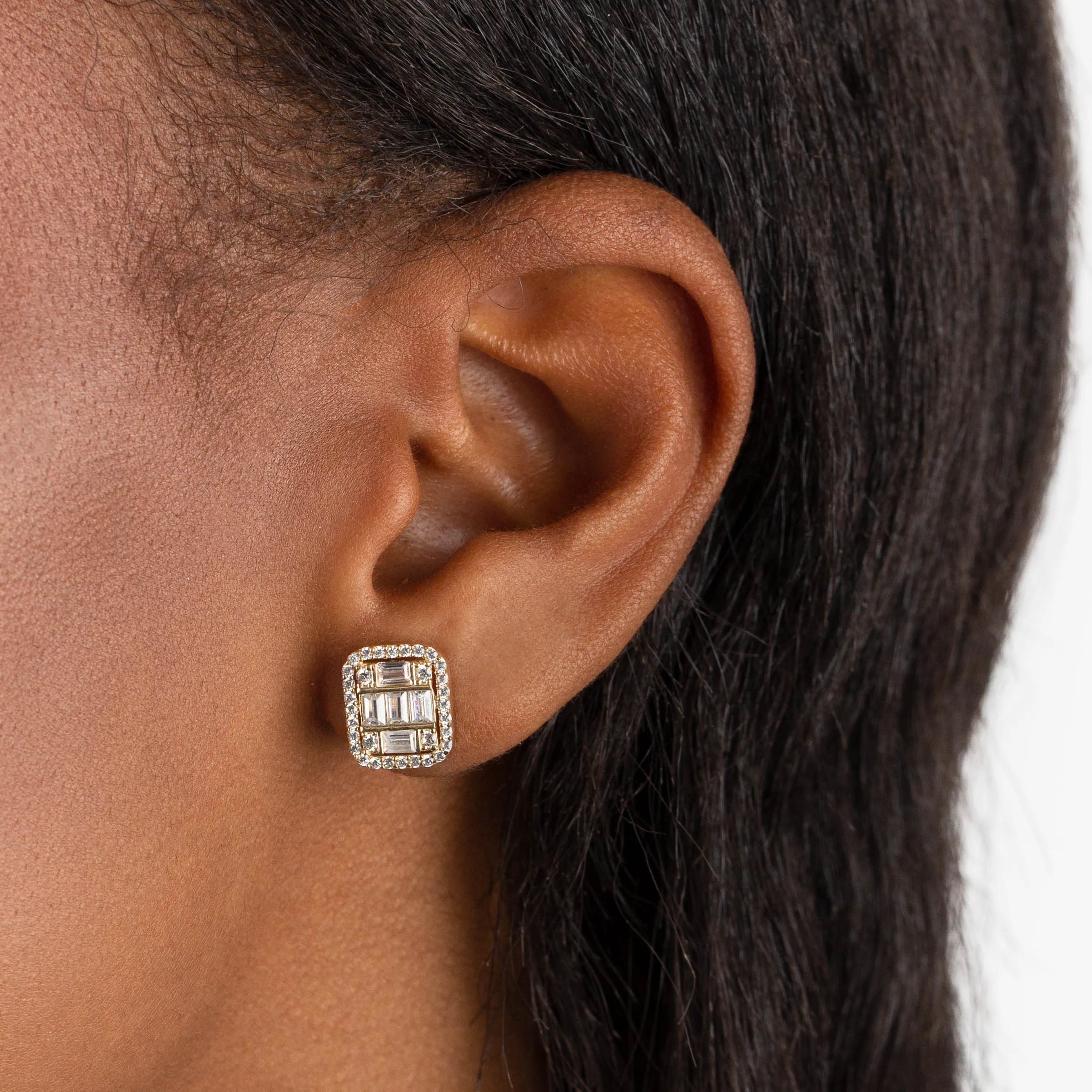 CZ Illusion Emerald Stud Earring 14K