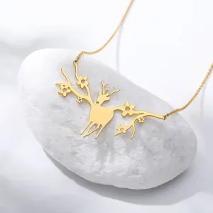 Dainty Antler Deer Elk With Flower Pendant