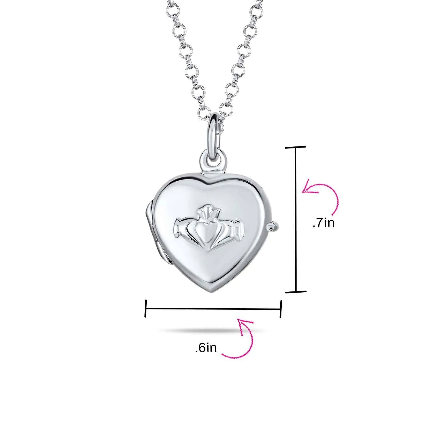 Dainty Celtic Claddagh Locket Necklace Heart Photo Holder Sterling Silver