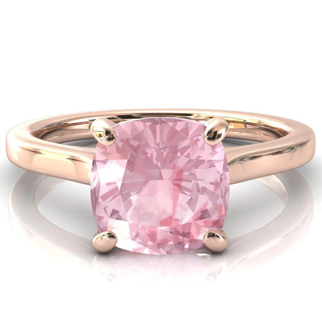 Darci Cushion Pink Sapphire 4 Prong Cathedral Solitaire Engagement Ring