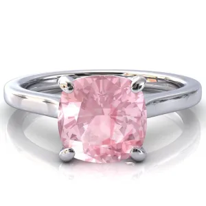 Darci Cushion Pink Sapphire 4 Prong Cathedral Solitaire Engagement Ring