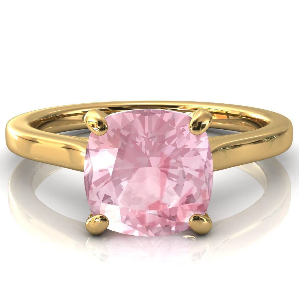 Darci Cushion Pink Sapphire 4 Prong Cathedral Solitaire Engagement Ring